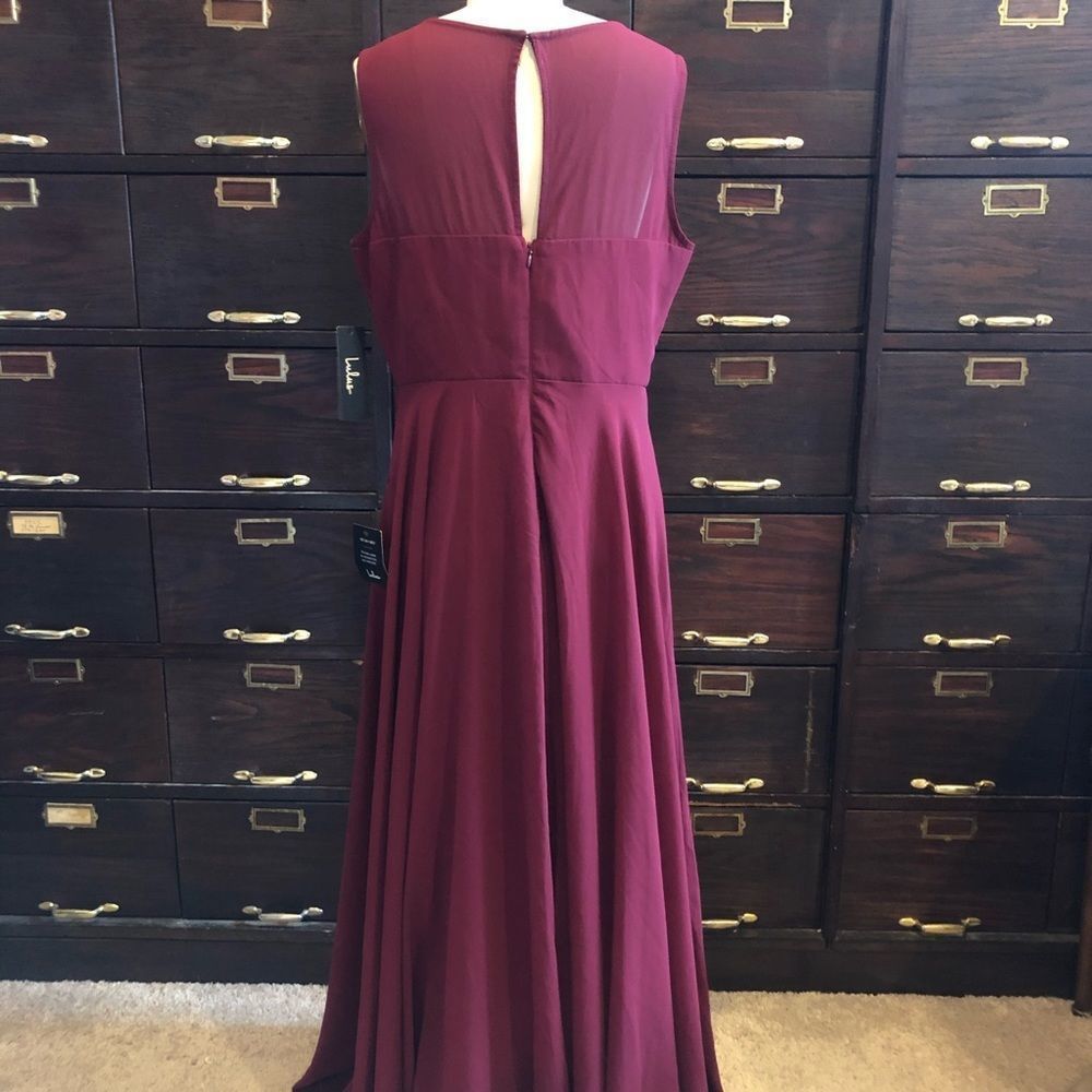 Lulus Merlot Chiffon Gown Dress -L - Picture 5 of 6